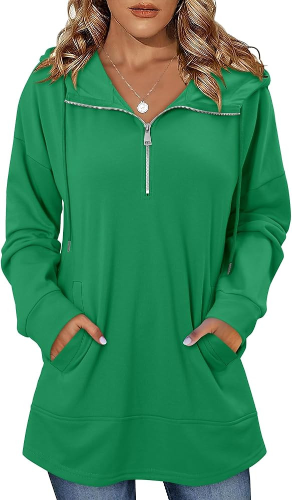 onlypuff Women Hoodie Pullover Trendy Quarter Zipper Lapel Sweatshirts Drawstring Cute Hooded Tun... | Amazon (US)
