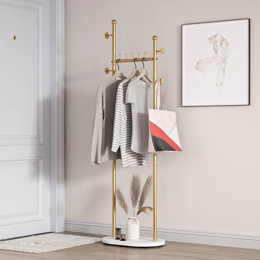 Smlttel Gold Clothing Rack With Shelves , Gold Coat Rack Freestanding with Marble Base, Coat Hang... | Amazon (US)