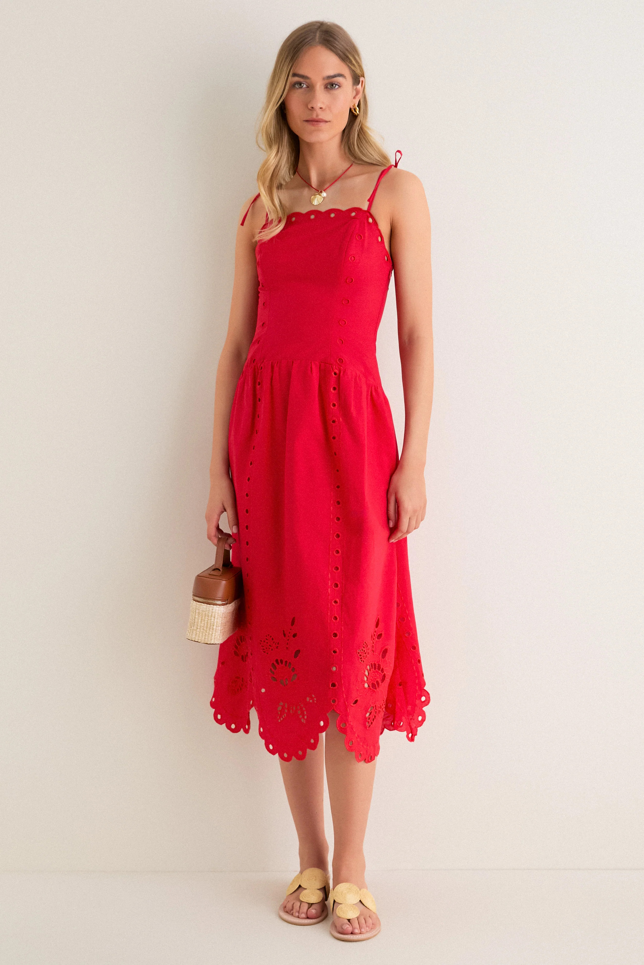 Red Eyelet Detail Midi Dress | Tuckernuck (US)