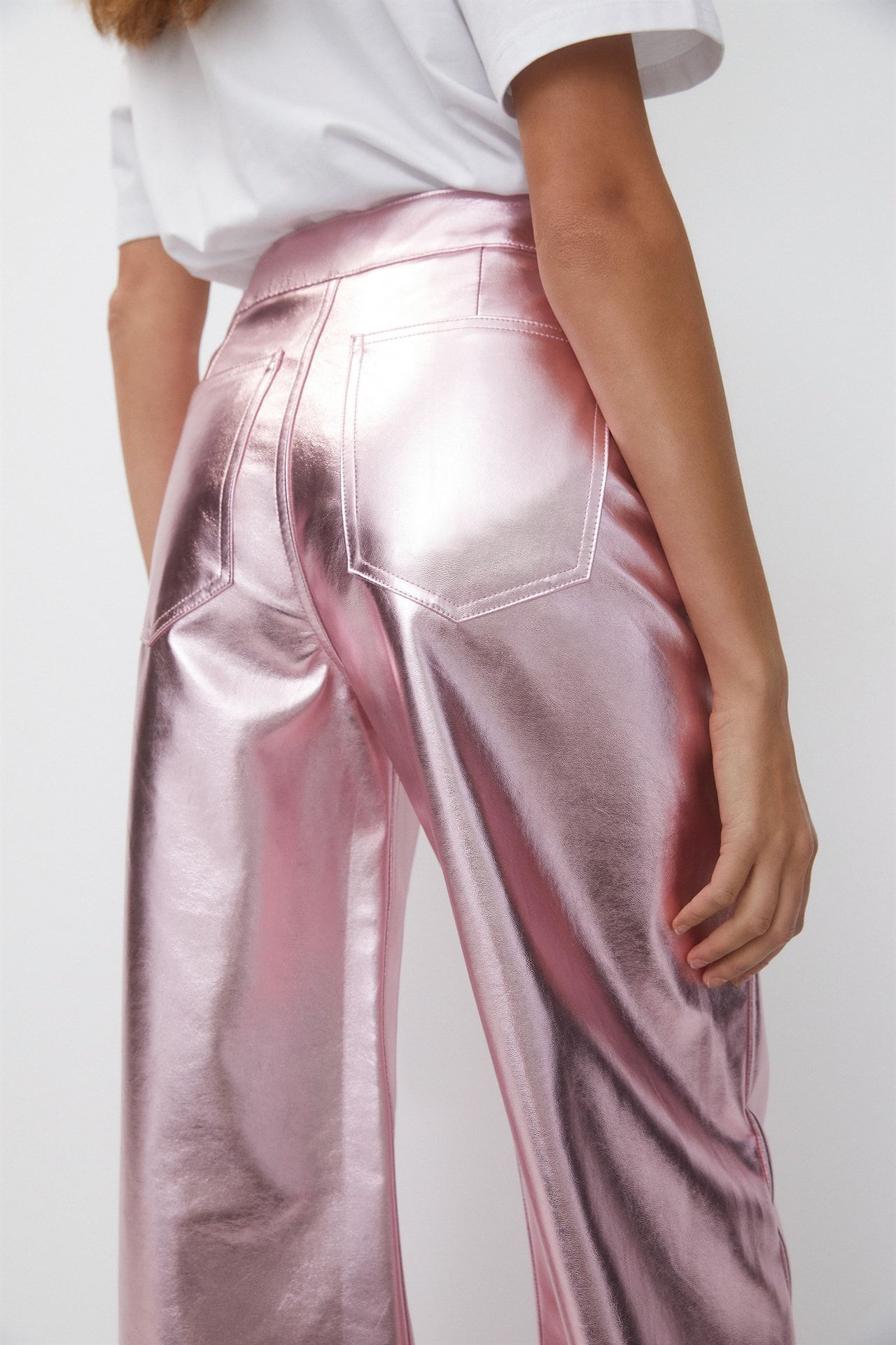 Super wide leg metallic leather effect trousers | PULL and BEAR UK