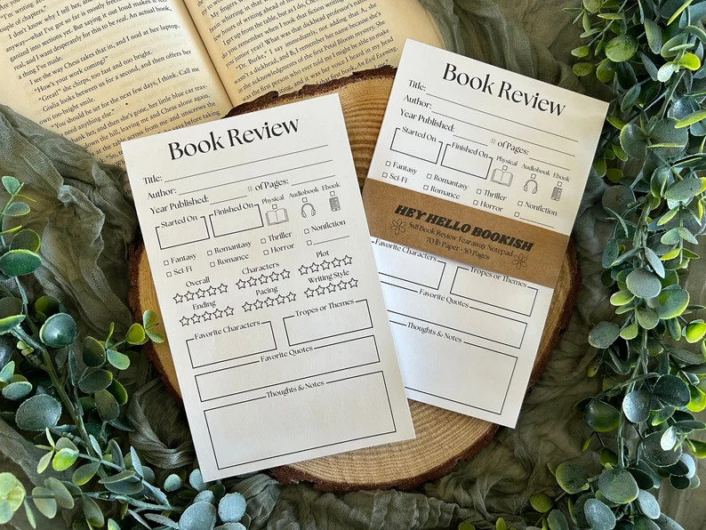 Book Review Notepad 5x8 Tear-away 50 Pages Modern White Black Cute Memopad Stationary Booktok Boo... | Etsy (US)