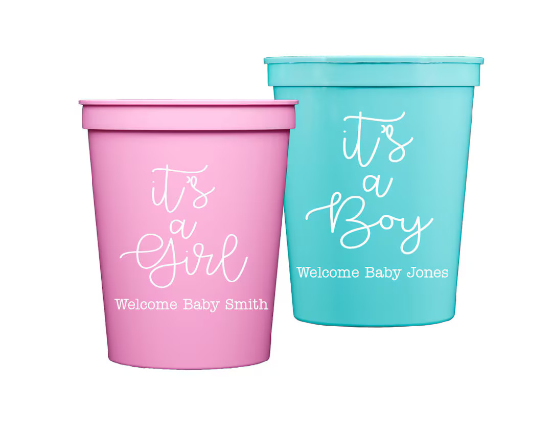 Baby Shower Cups, Gender Reveal Cups, Its a Boy, Its a Girl, Personalized Plastic Cups, Custom Pa... | Etsy (US)
