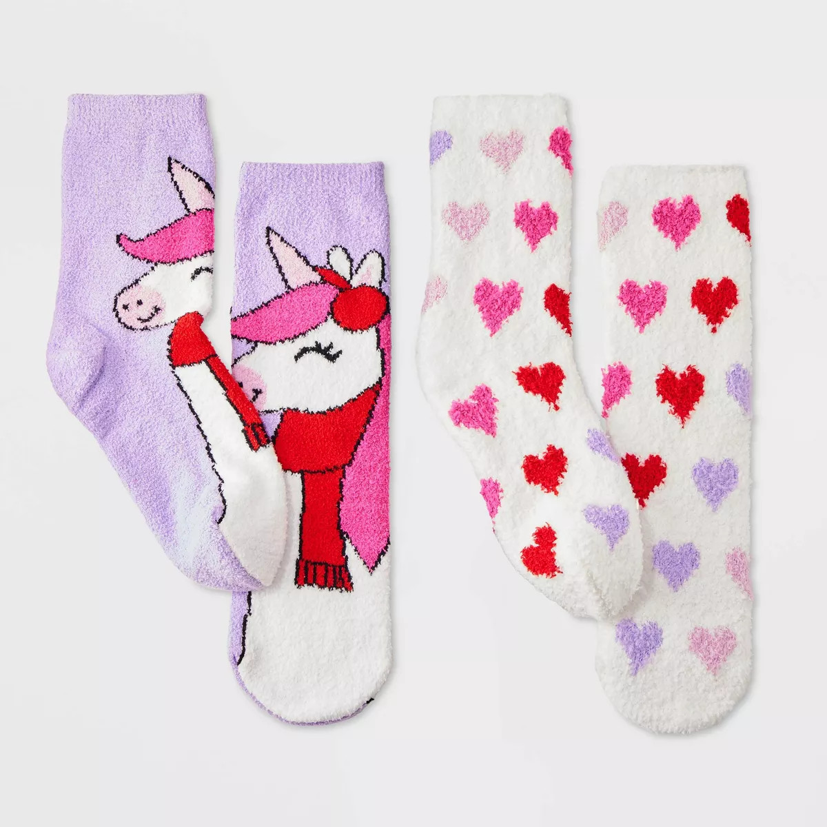 Kids' 2pk Unicorn Cozy Christmas Crew Socks with Giftcard Holder - Wondershop™ Lavender Purple | Target