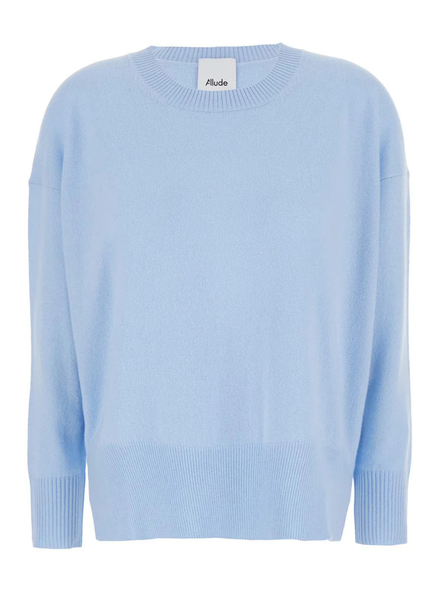 Light Blue Crewneck Sweater In Cashmere Woman | Baltini