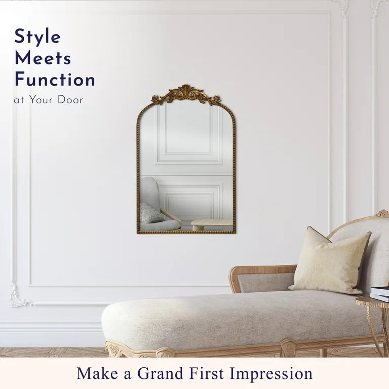 20" x 30" Filigree Arch Metal Wall Mirror Decor in Gold | Walmart (US)