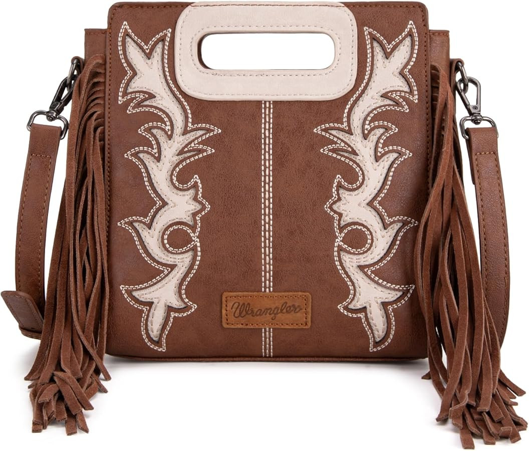 Wrangler Crossbody Bags for Women Western Fringe Top Handle Handbags Embroidered Boot Scroll Cros... | Amazon (US)