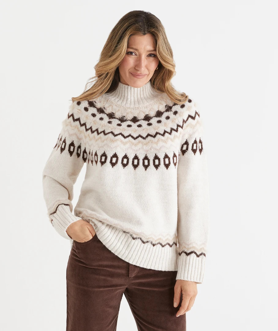High Neck Fair Isle Knit Jumper | Sussan