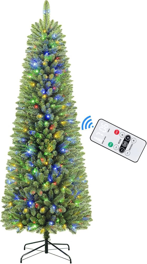 SHareconn 5ft Premium Prelit Artificial Hinged Slim Pencil Christmas Tree with Remote Control, 18... | Amazon (US)
