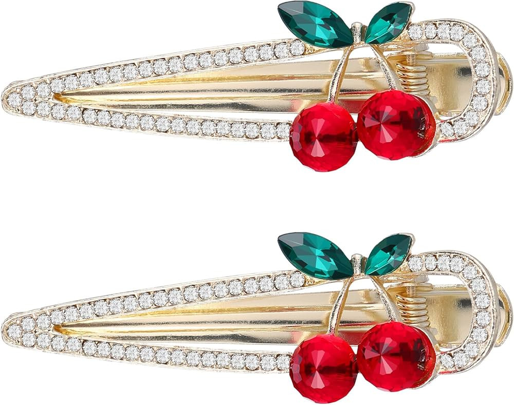 FRCOLOR 2pcs Sweet Cherry Hair Clips Rhinestone Cherry Fruit Hair Barrettes Duckbill Clip Hairpin... | Amazon (US)