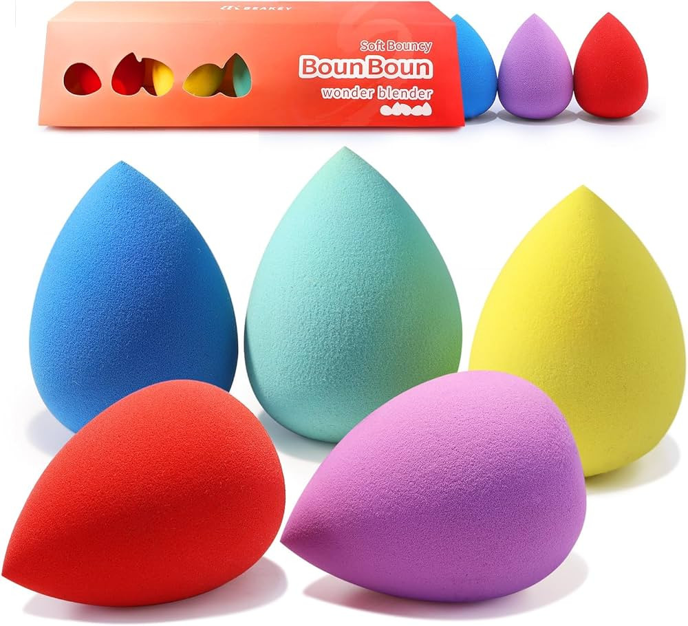 BEAKEY Makeup Sponge 5 Pcs Set, Makeup Sponges for Foundation, Liquid, Cream and Powder. Latex-Fr... | Amazon (US)