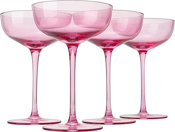 The Wine Savant Colored Coupe Glass | 7oz | Set of 4 Valentines Day Colorful Champagne & Cocktail... | Amazon (US)