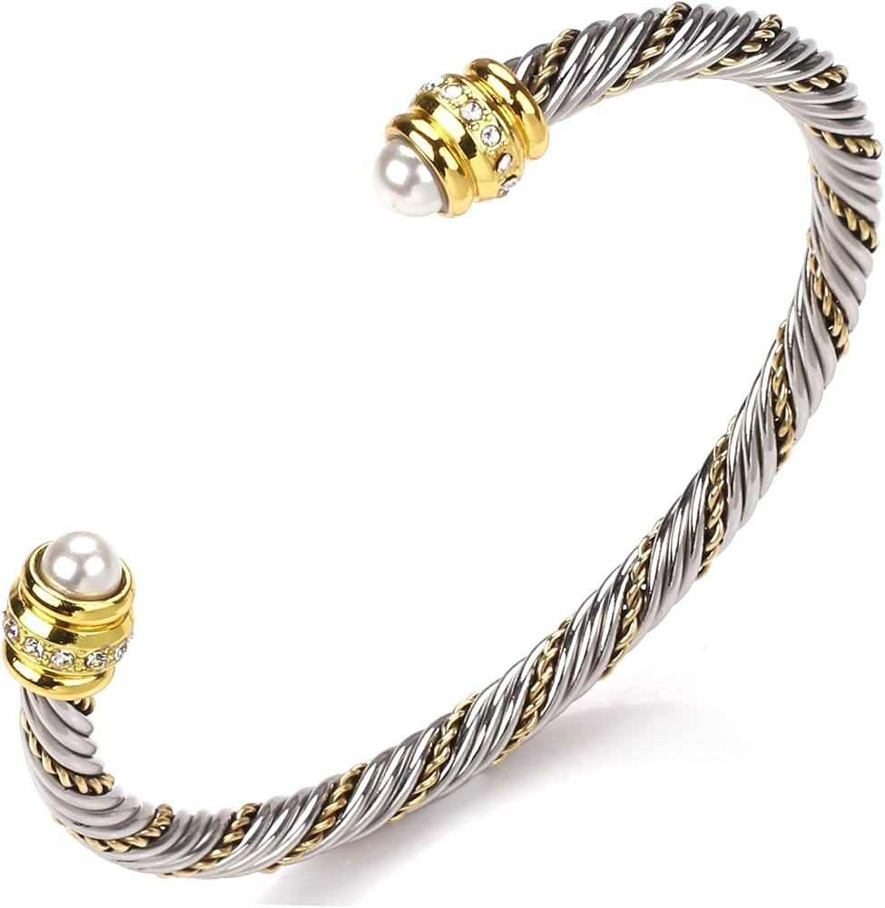 Cable Cuff Bracelet for Women Twisted Wire Bracelets Designer Inspired Wire Bangle Adjustable 5mm | Amazon (US)