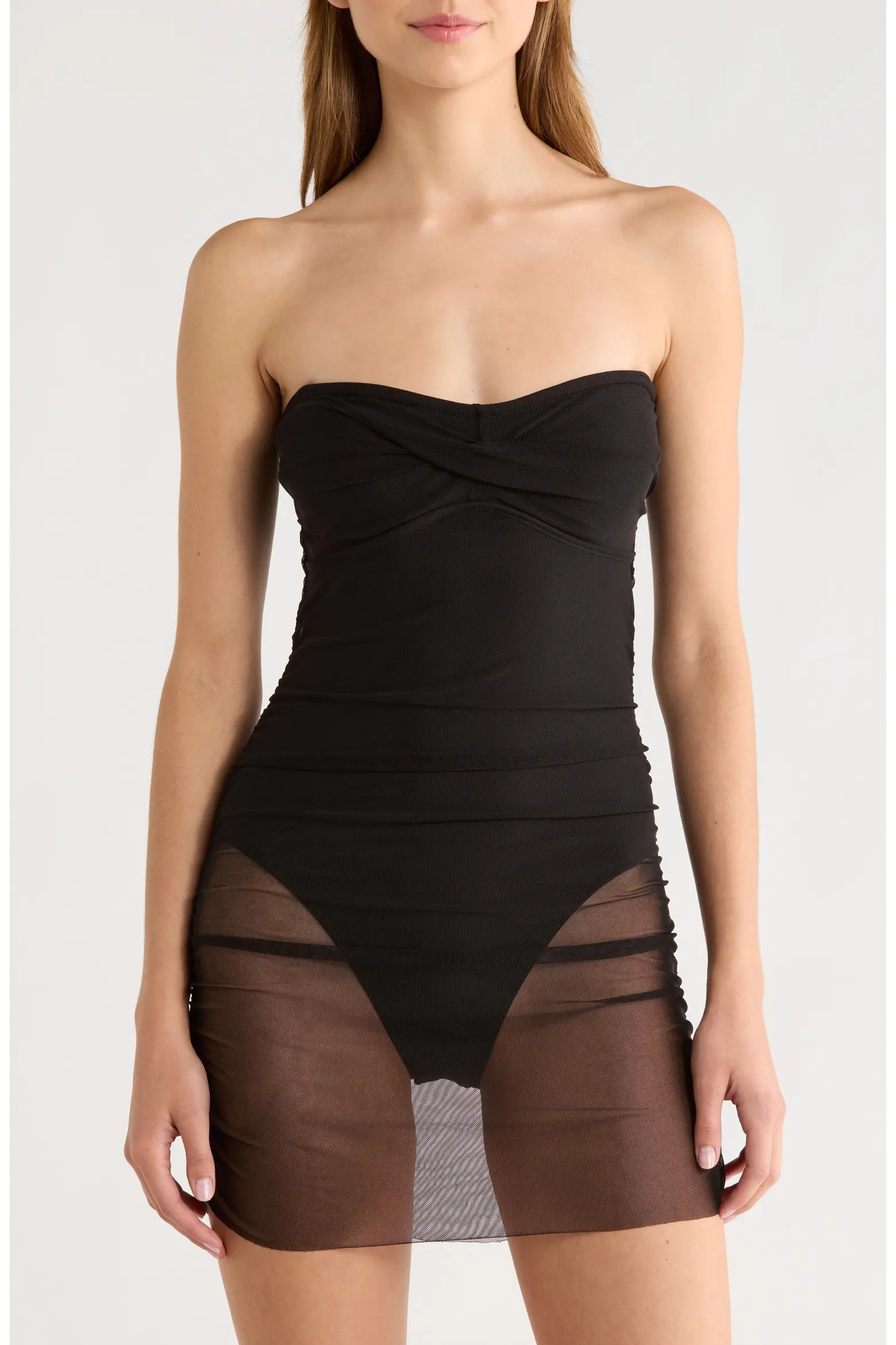 Radlee Strapless Mesh Overlay Skirted One-Piece Swimsuit (Women) | Nordstromrack | Nordstrom Rack