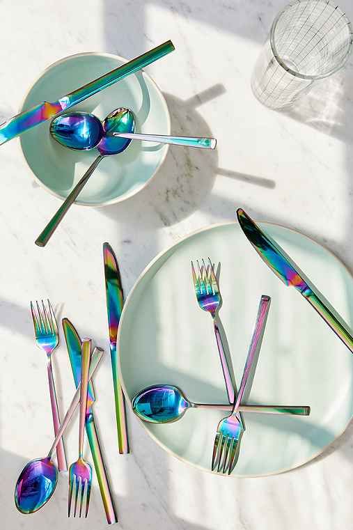 12-Piece Electroplated Flatware Set,BLUE,ONE SIZE | Urban Outfitters US