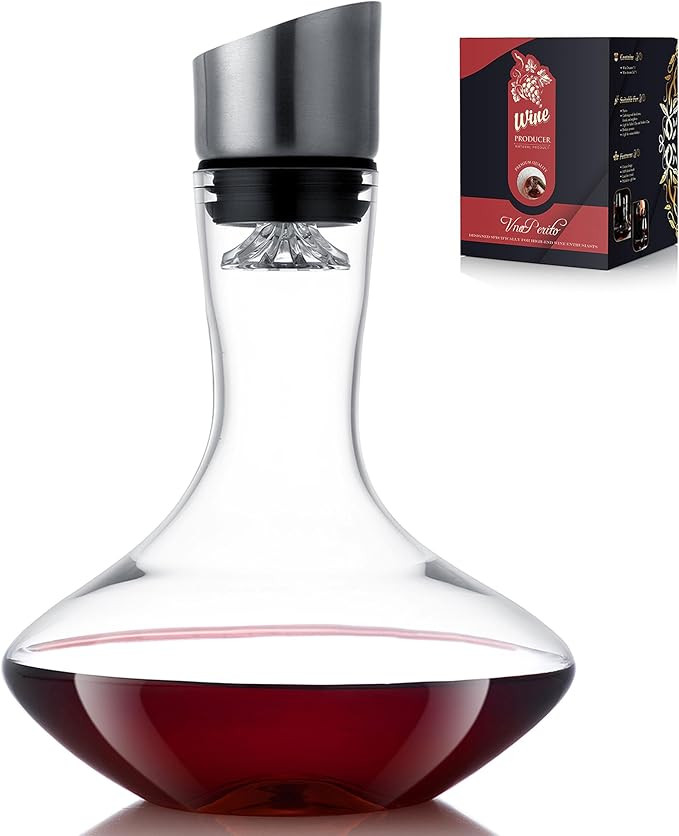 Wine Decanter,Red Wine Carafe,Decanter with Built-in Aerator Pourer, 100% Hand Blown Lead-free Cr... | Amazon (US)