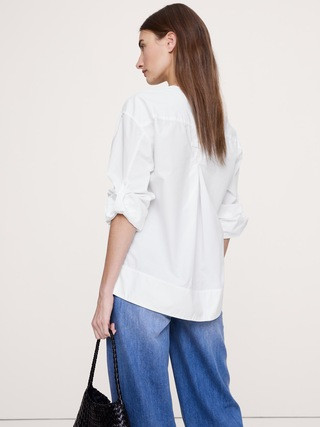 Cotton Poplin Popover Top with Rolled Cuffs | Banana Republic (US)