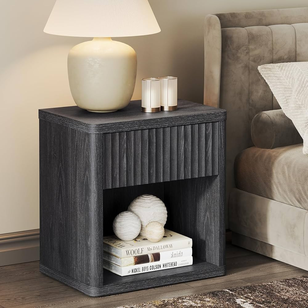 SICOTAS Night Stand Nightstand with Drawer Storage Fluted Bed Side Table End Table Large Modern W... | Amazon (US)