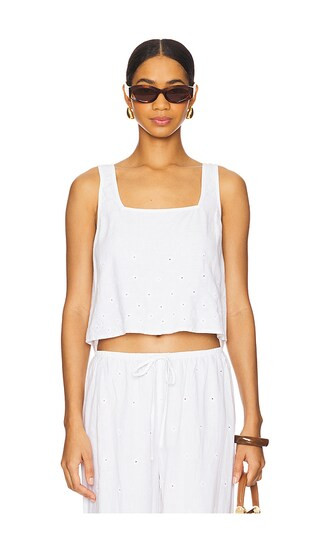 Square Neck Button Back Tank in White | Revolve Clothing (Global)