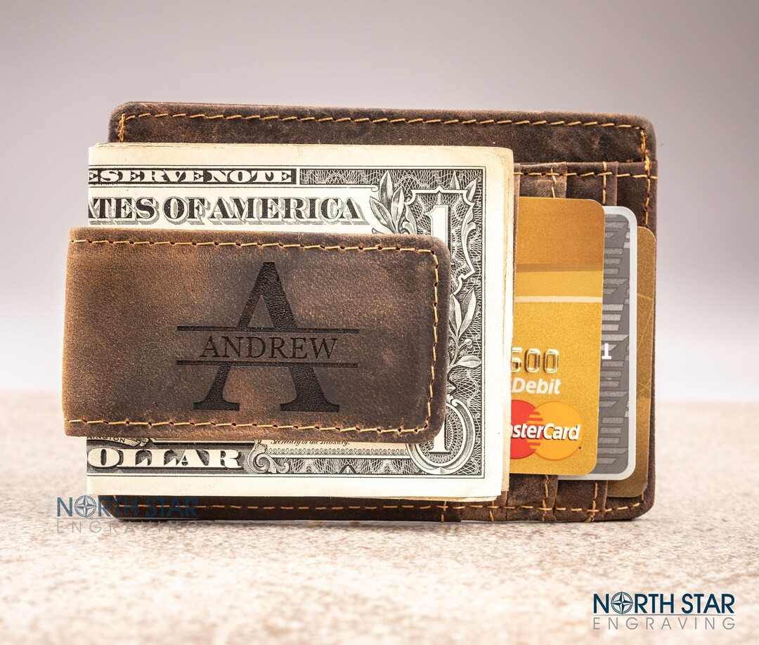 Personalized Mens Leather Wallet Money Clip Wallet Engraved - Etsy | Etsy (US)