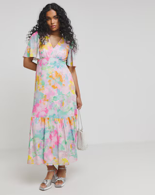Twisted Wunder Pastel Flower Ciffon Frill Hem Maxi Dress | Simply Be (UK)