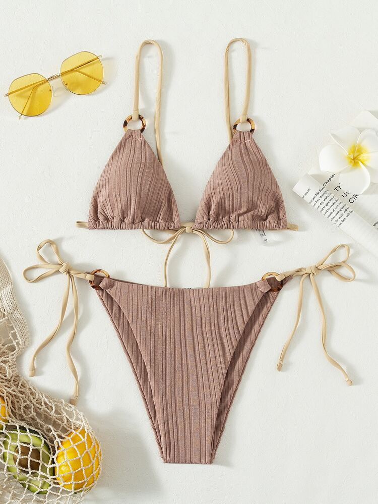 Ring Linked Triangle Tie Side Bikini Swimsuit | SHEIN