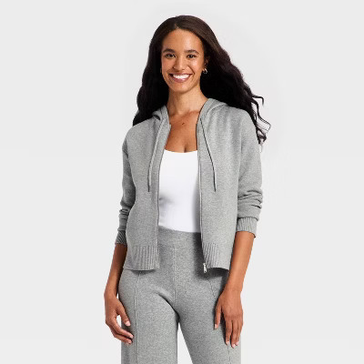 Women's Hooded Zip-Up Sweater - A New Day™ Heather Gray S | Target