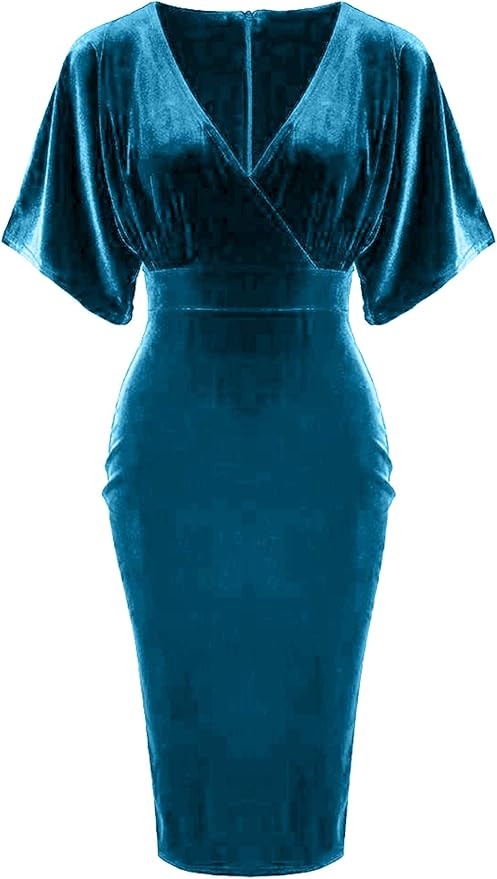 GownTown 1950s Style Butterfly Sleeve Velvet Pencil Dress | Amazon (US)