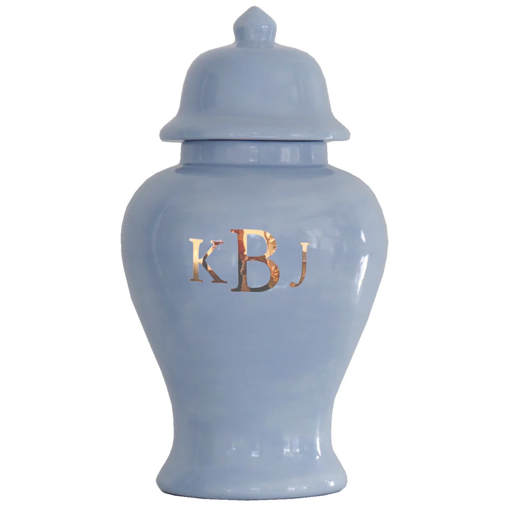 Classic Monogram Ginger Jars in Serenity Blue | Lo Home by Lauren Haskell Designs