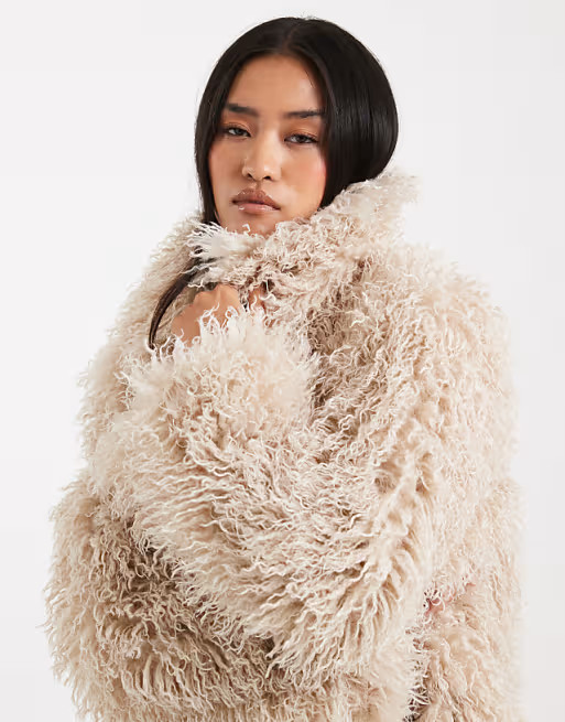 Miss Selfridge mongolian faux fur oversized coat in buttermilk | ASOS | ASOS (Global)
