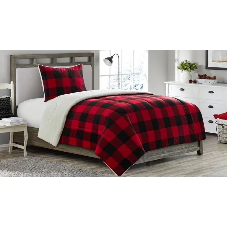 Mainstays Red Buffalo Reversible to Sherpa Comforter Set, Full/Queen | Walmart (US)