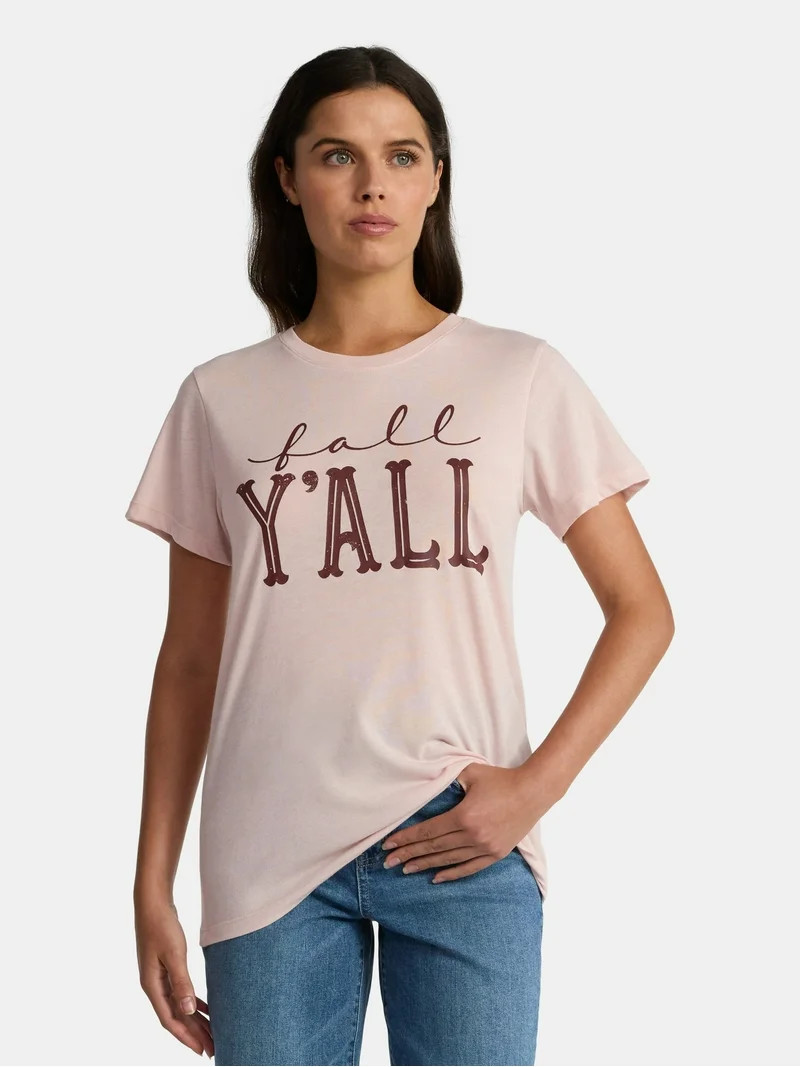 Positivitees Women's Fall Y'all Graphic Seasonal Fall Tee, Sizes S-XXXL | Walmart (US)