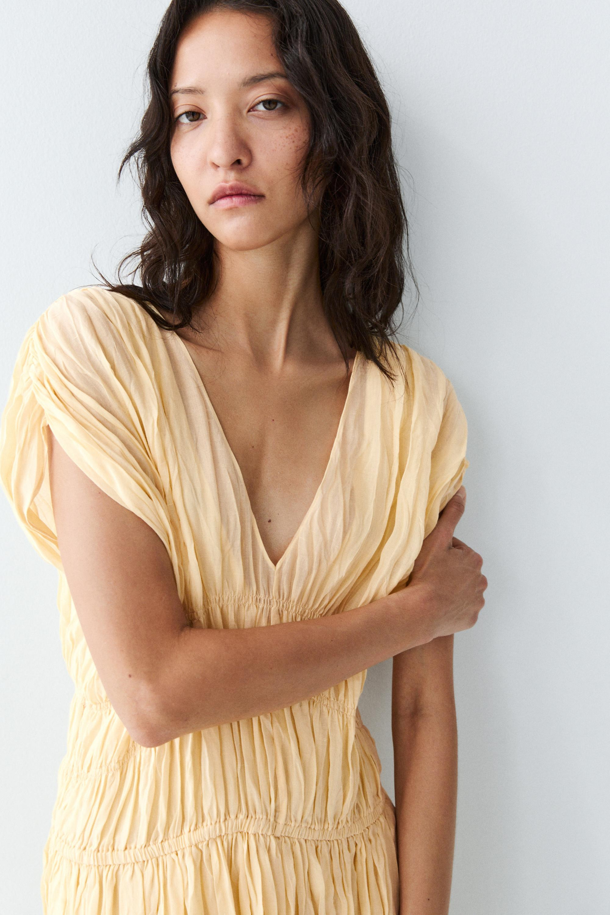 Flowing gathered midi dress | Massimo Dutti US