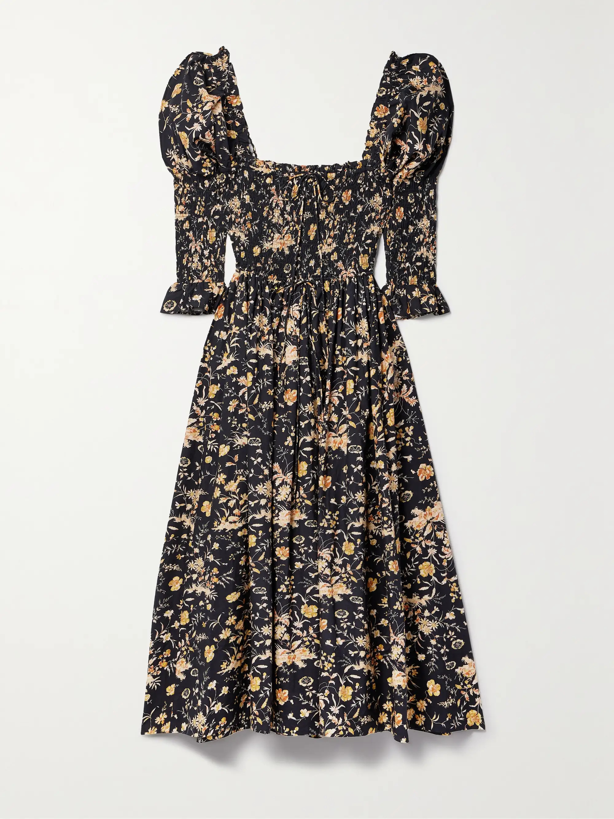 Bijou shirred floral-print organic cotton-poplin maxi dress | NET-A-PORTER (US)