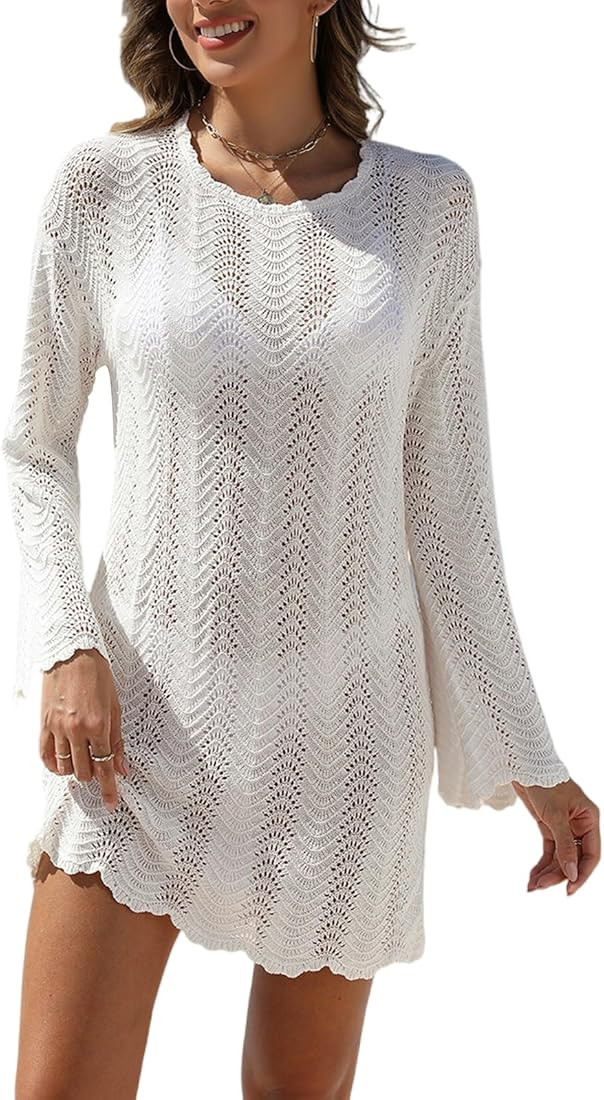 VIMPUNEC Crochet Swimsuit Coverup for Women Summer Bathing Suit Cover Ups Swimwear Beach Dress | Amazon (US)