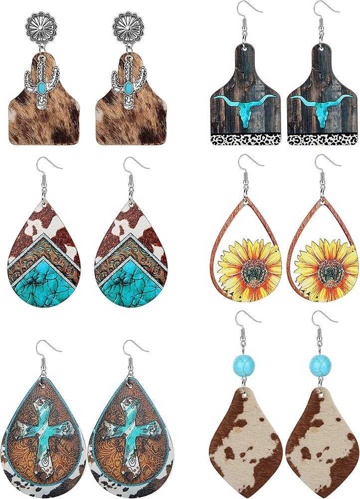 BESTEEL 6 Pairs Western Earrings Set for Cowgirl Cowboy Boho Vintage Handmade Bohemian Turquoise ... | Amazon (US)
