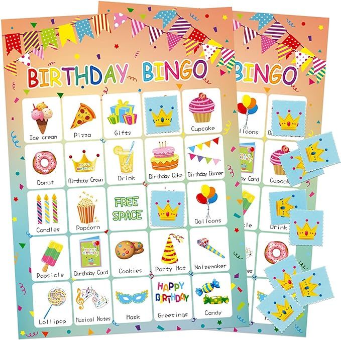 Birthday Bingo Game 24 Players for Kids Birthday Party Game Supplies | Amazon (US)