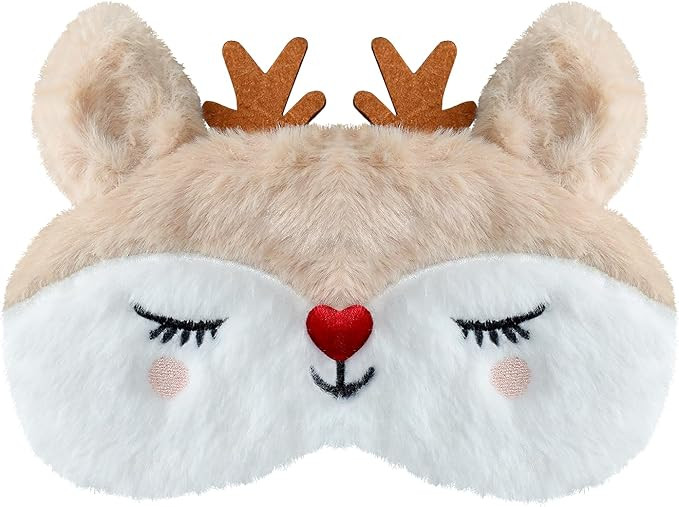 Eye Mask for Sleeping, Christmas Reindeer Sleep Mask Soft Fluffy Blindfold Funny 3D Cartoon Anima... | Amazon (UK)