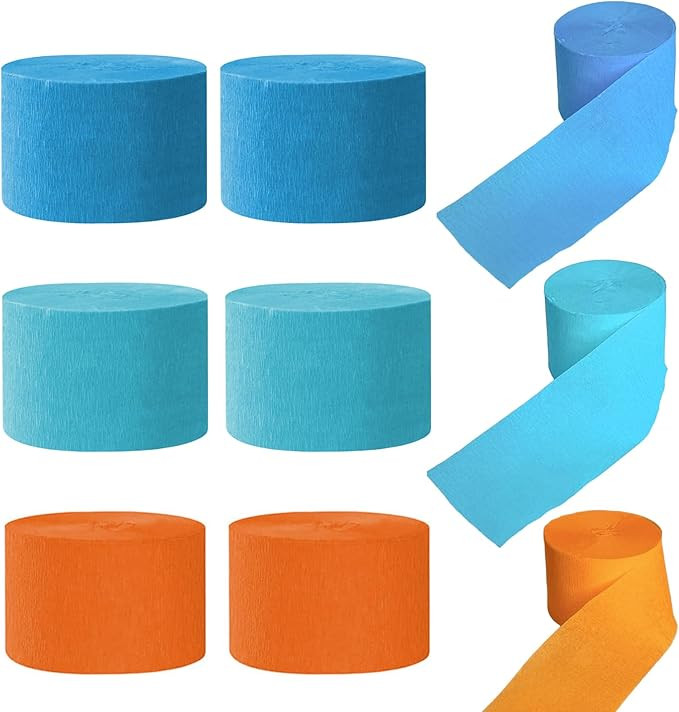 Blue and Orange Crepe Paper Streamers - 6 Rolls Party Streamers for Birthday Party Decorations | Amazon (US)