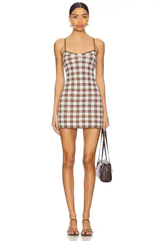 For Love & Lemons Gingham Knit Mini Dress in Brown from Revolve.com | Revolve Clothing (Global)