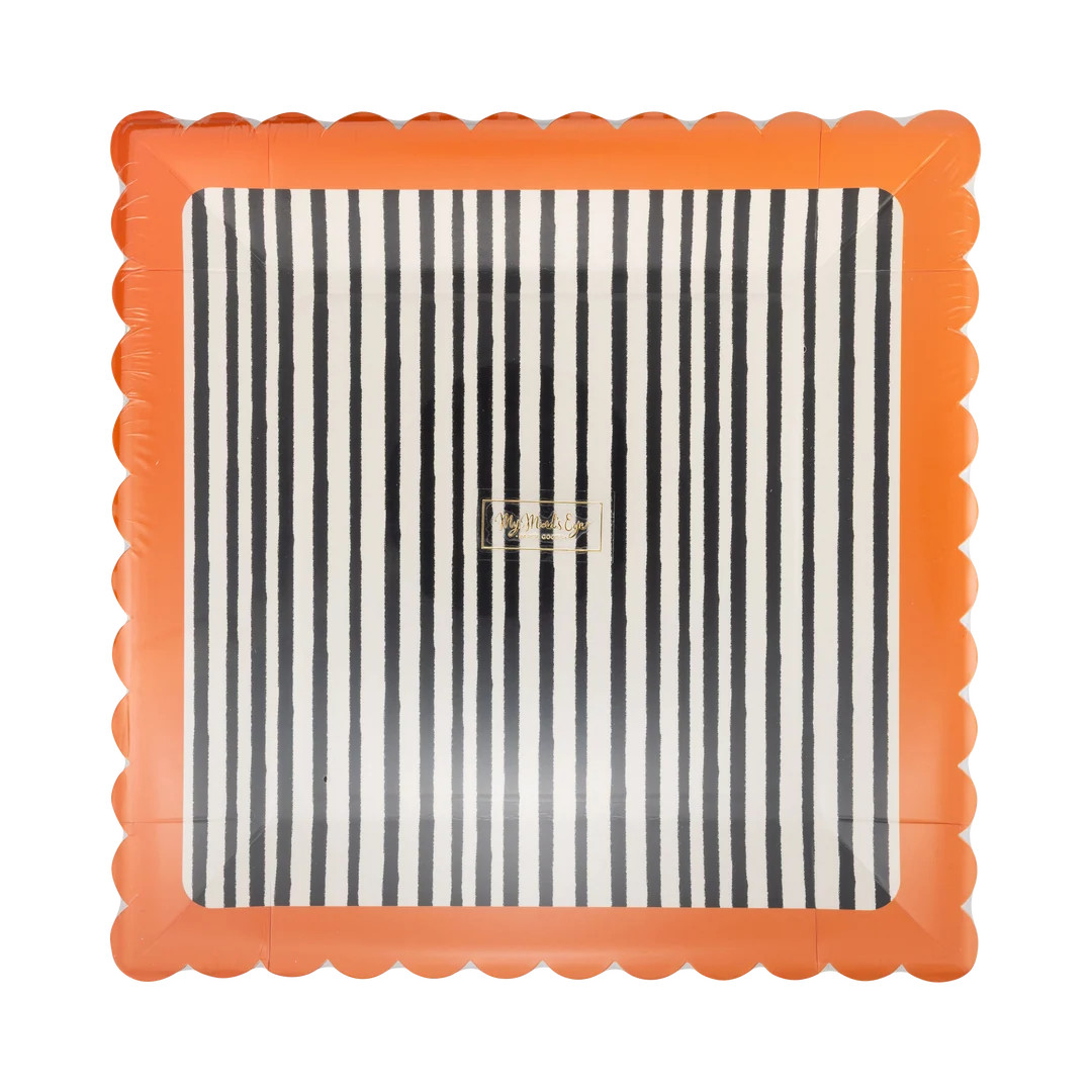 Black and Cream Stripes Scalloped 10" Plate | My Mind's Eye