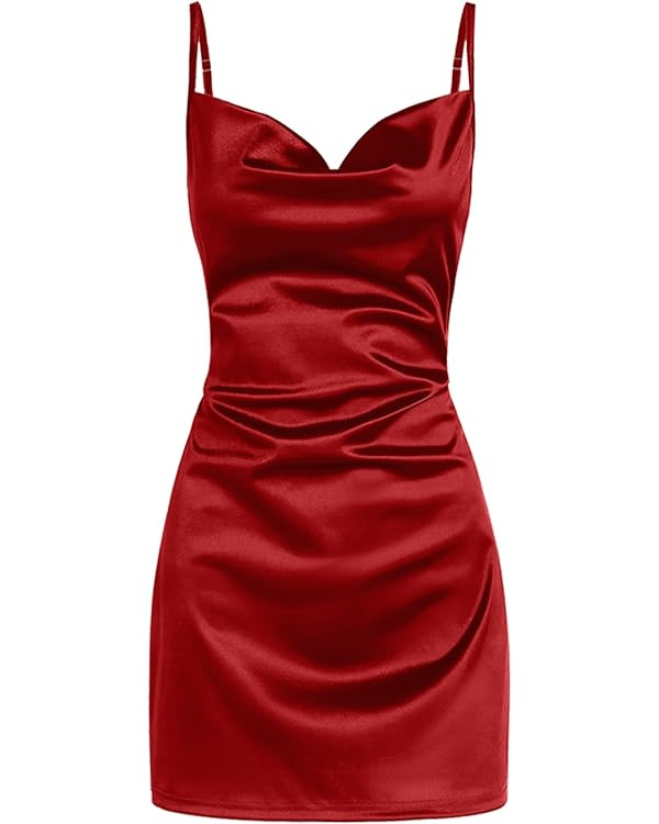 ZAFUL Women's Satin Sleeveless Spaghetti Strap Mini Dress Sexy Slip Cowl Neck Cocktail Party Dres... | Amazon (US)