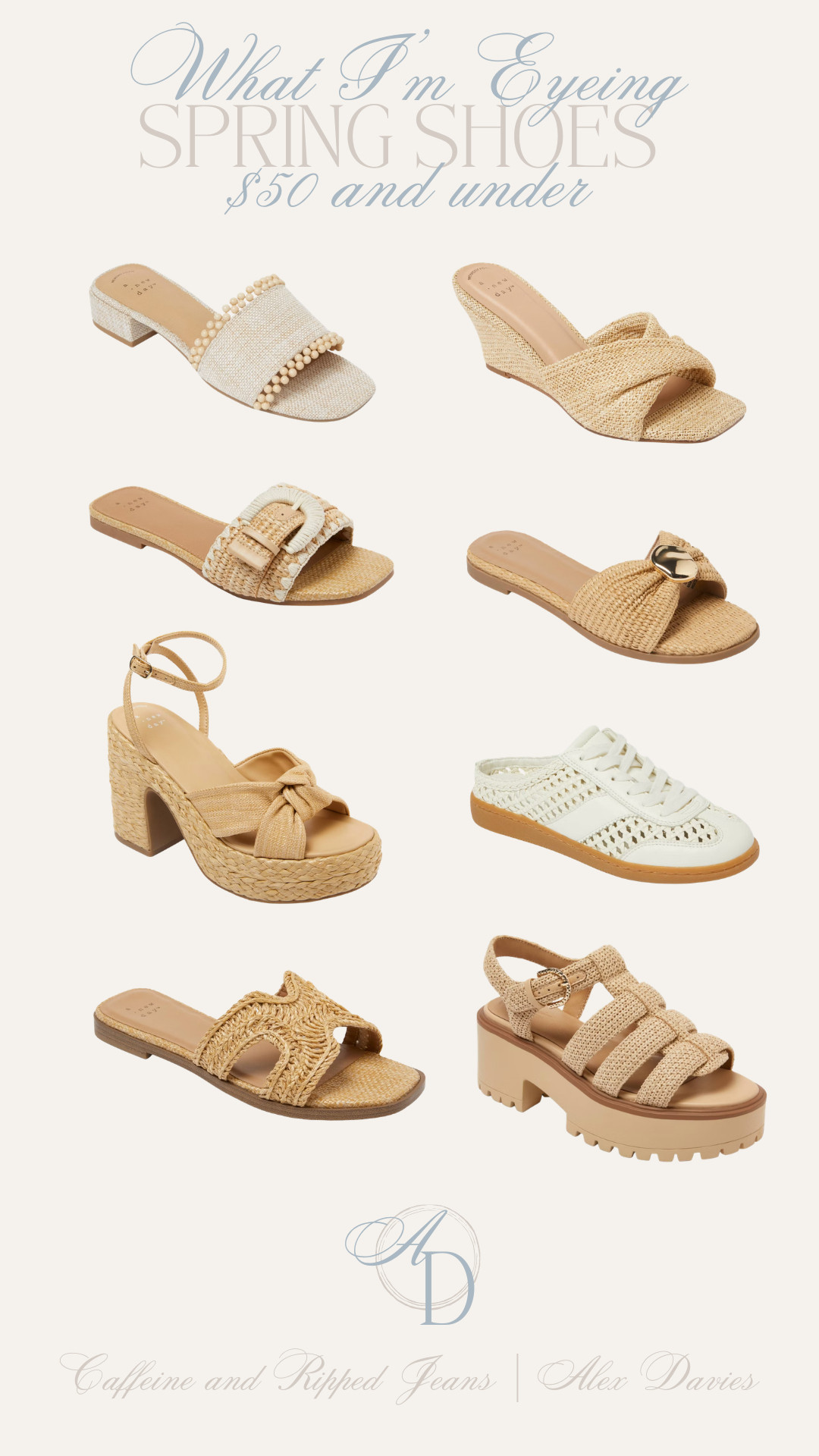 // spring shoes i'm eyeing under $50 // cute spring shoes // dolce vita inspired // sneaker slides // heels // sandals // wedges // mules // 

 #LTKSeasonal #LTKWorkwear #LTKTravel
