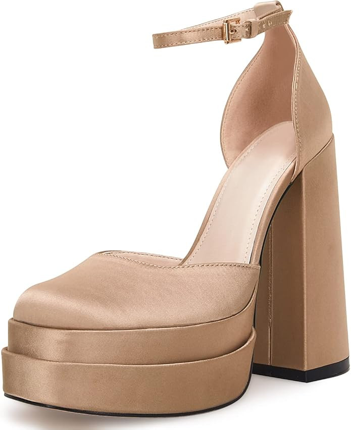 VETASTE Womens Platform Chunky High Block Heels Ankle Strap Party Wedding Dress Pumps Shoes | Amazon (US)