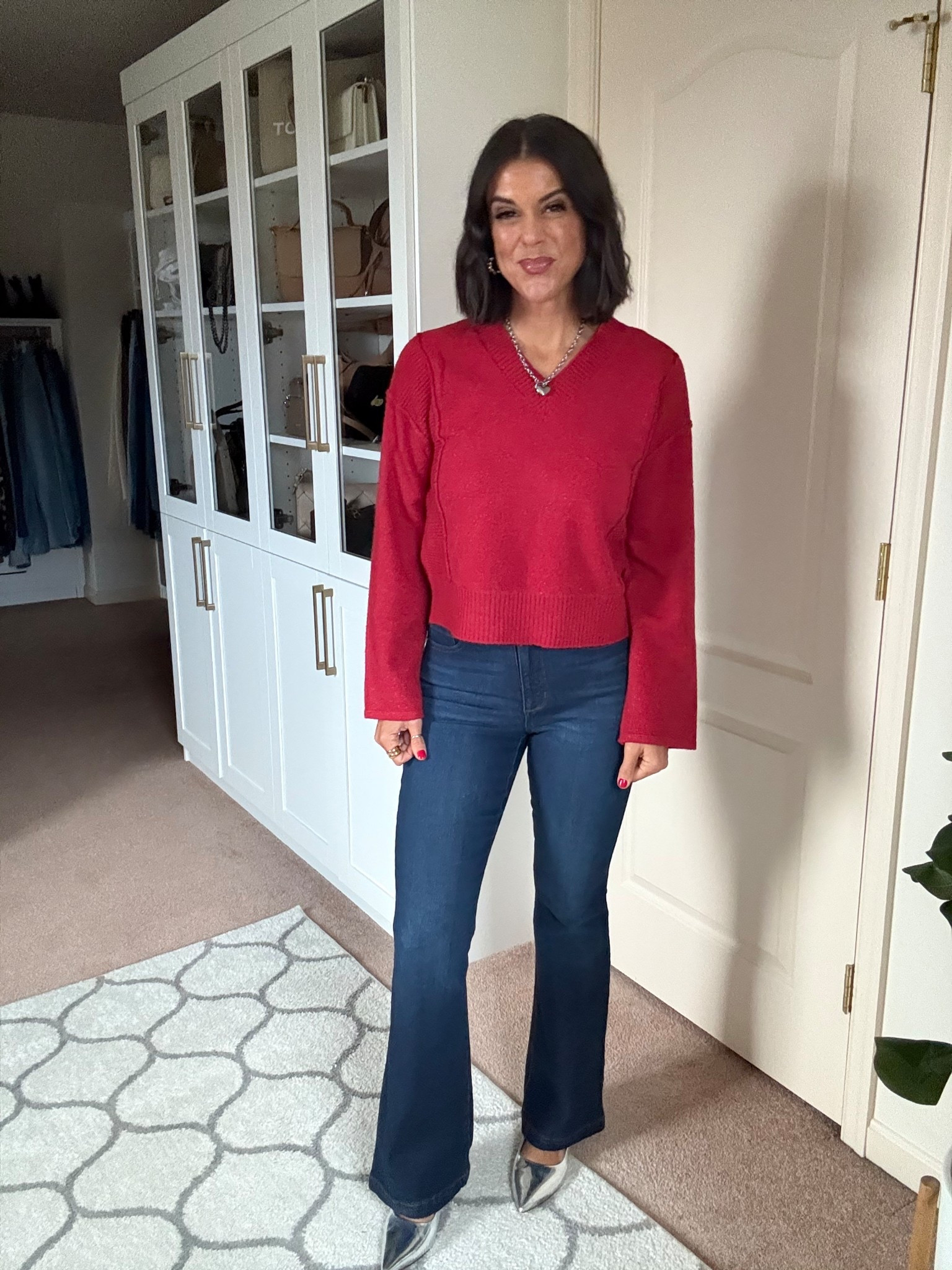 Size xs in sweater
Size 4 in jeans (size up if in between)


#LTKSeasonal #LTKHoliday #LTKSaleAlert