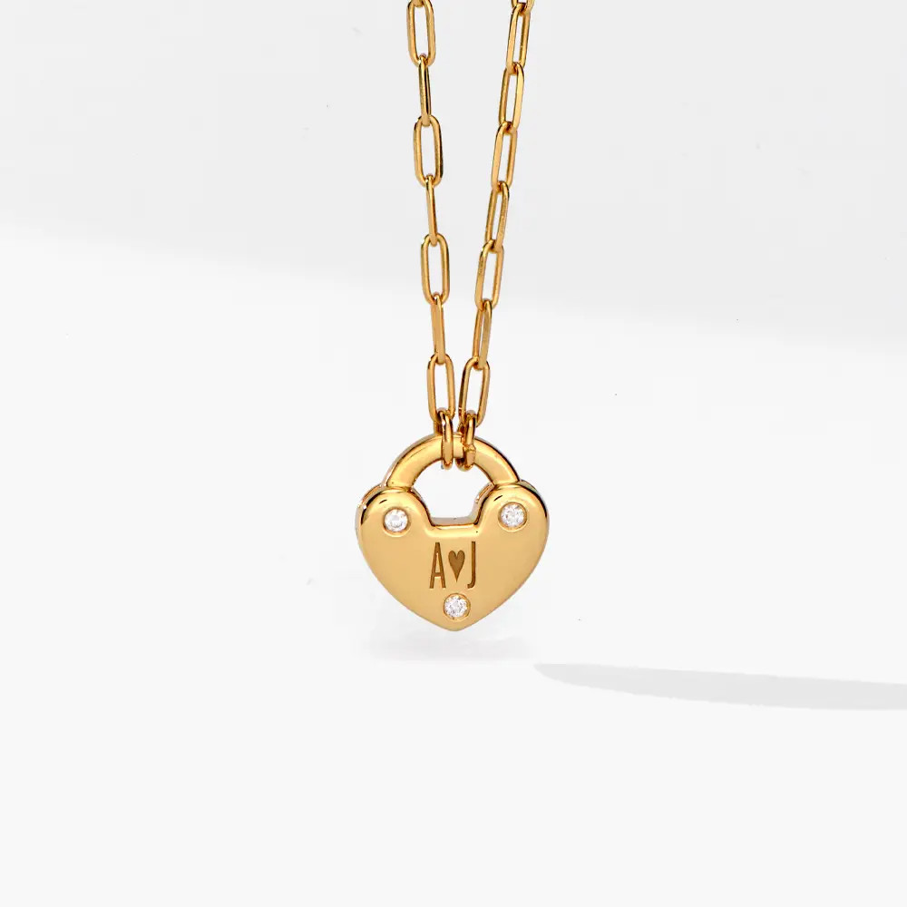 Heart Charm Lock Necklace with Diamonds - Gold Vermeil | Oak & Luna (US)