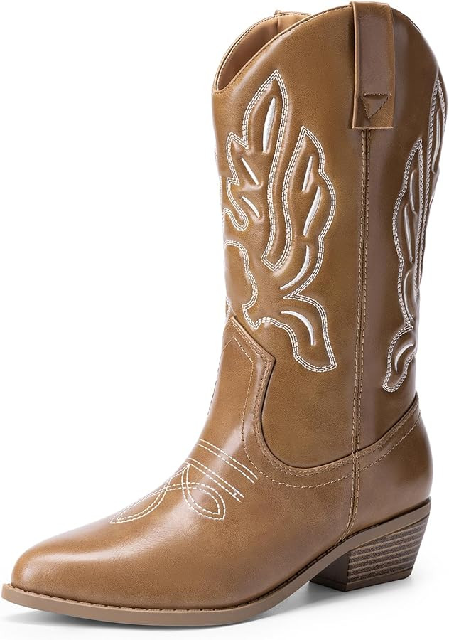 DREAM PAIRS Women's Cowboy Boots Mid Calf Cowgirl Boots Embroidery Stitched Western Boots | Amazon (US)