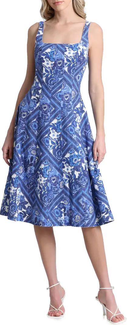 Floral Linen Blend Fit & Flare Midi Dress | Nordstrom