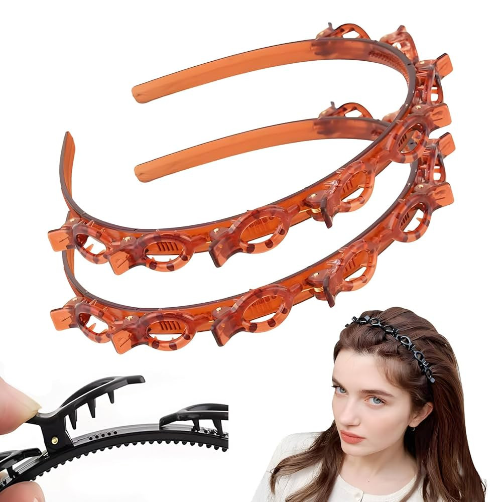 Headband with Clips 2 Pcs Bangs Hairstyle Hairpin Headband with 8 Clips Each, Multi Layer Toothed... | Amazon (US)