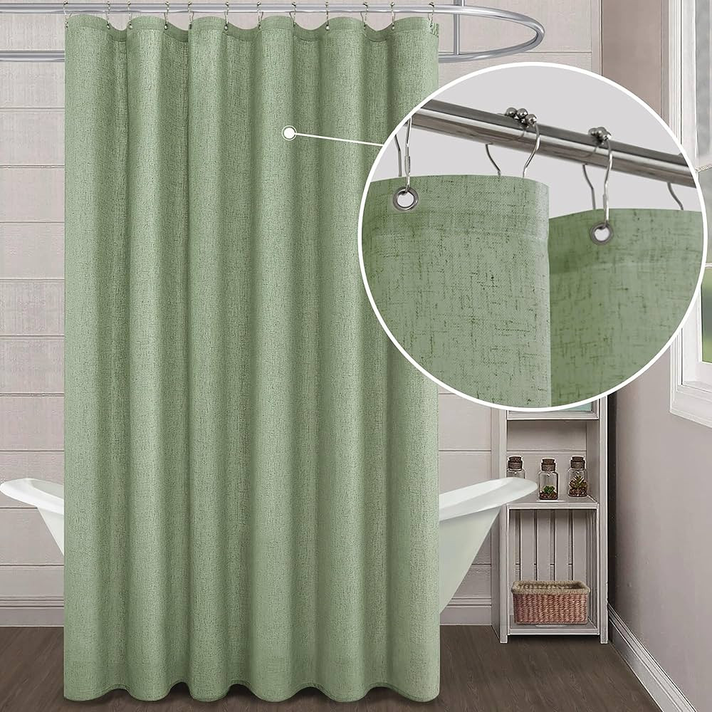 KOUFALL Sage Green Waterproof Linen Fabric Shower Curtain 72x96 Inch Length | Amazon (US)