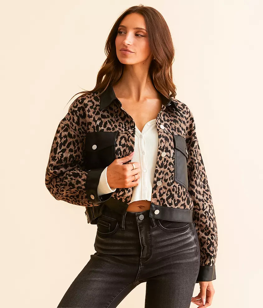 Faux Leather Cropped Cheetah Jacket | Buckle